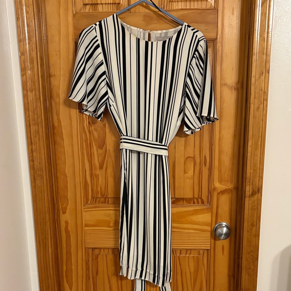 H&M | Black and White Striped Midi Dress